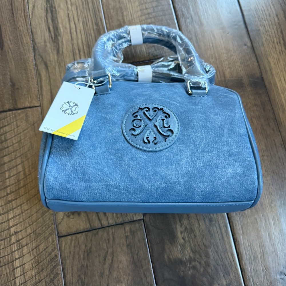 CXL by Christian Lacroix Blue Vegan Leather Satchel Crossbody Bag Small NWT